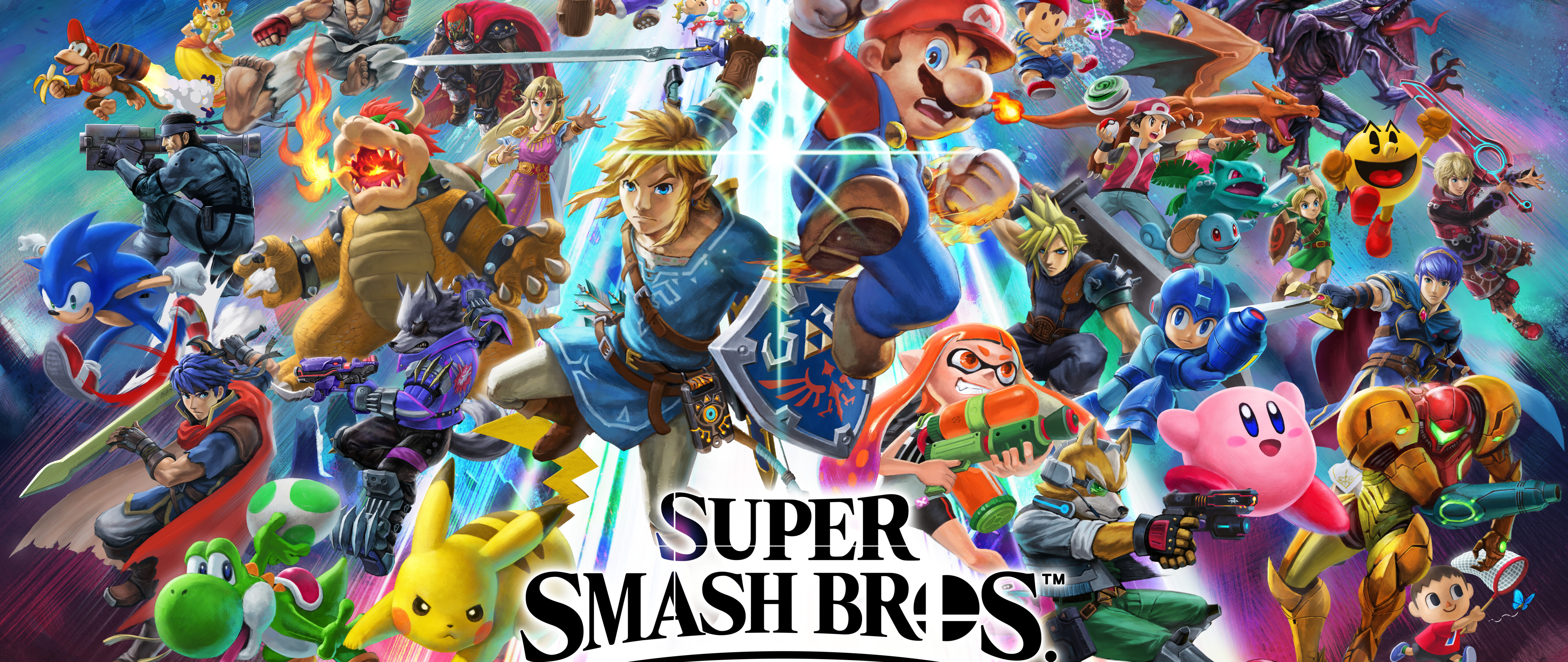 Mario, de Super Smash Bros. Ultimate, em posição de combate.