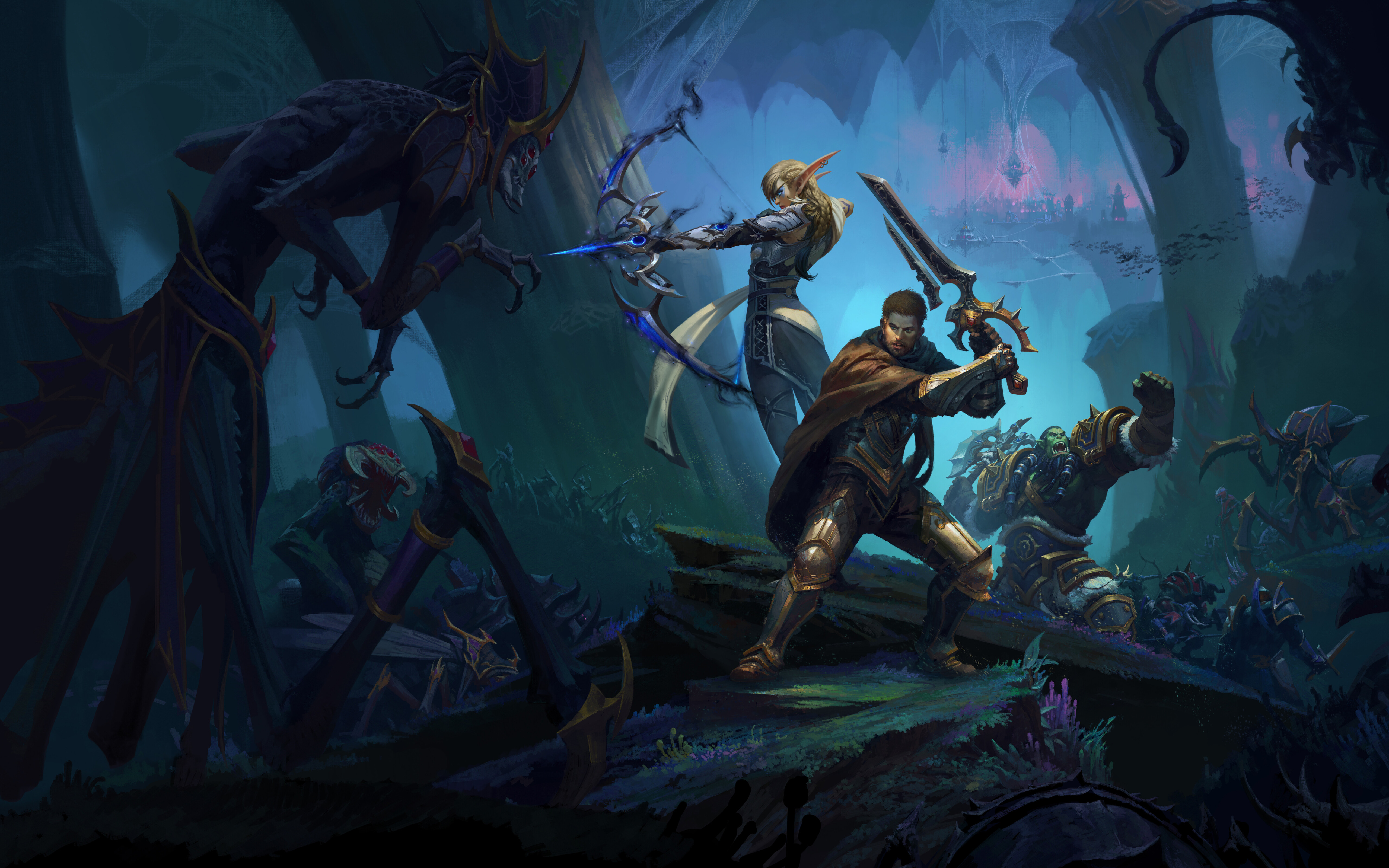 Alleria Windrunner, Anduin Wrynn e Thrall, do videojogo World of Warcraft: The War Within.