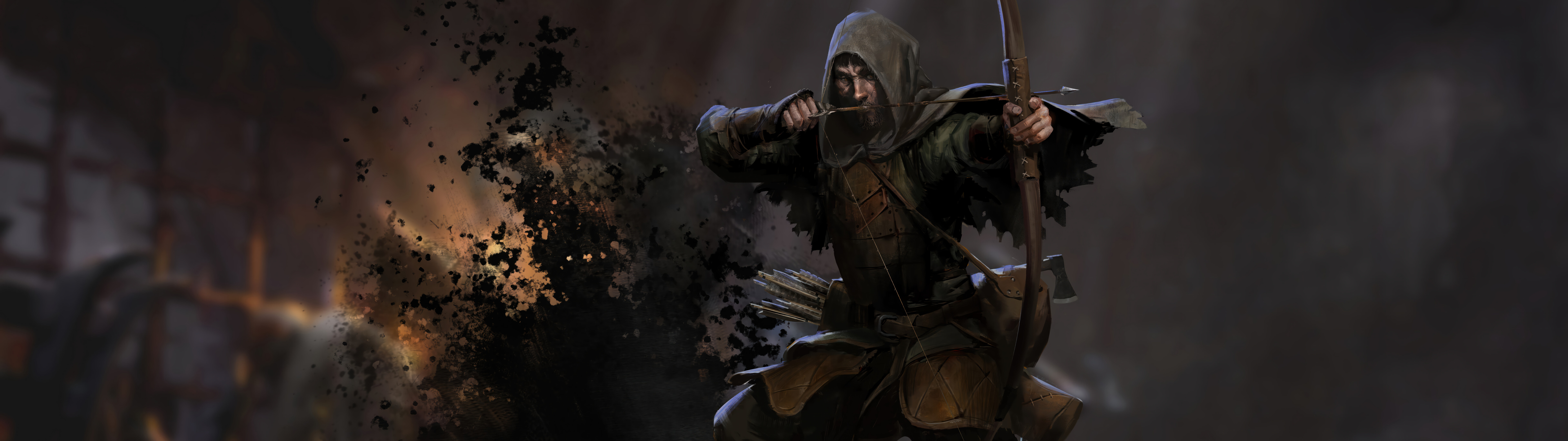 Um guerreiro de fantasia sombria explora um corredor escuro e labiríntico de uma masmorra de pedra, inspirado no videojogo Dark and Darker.