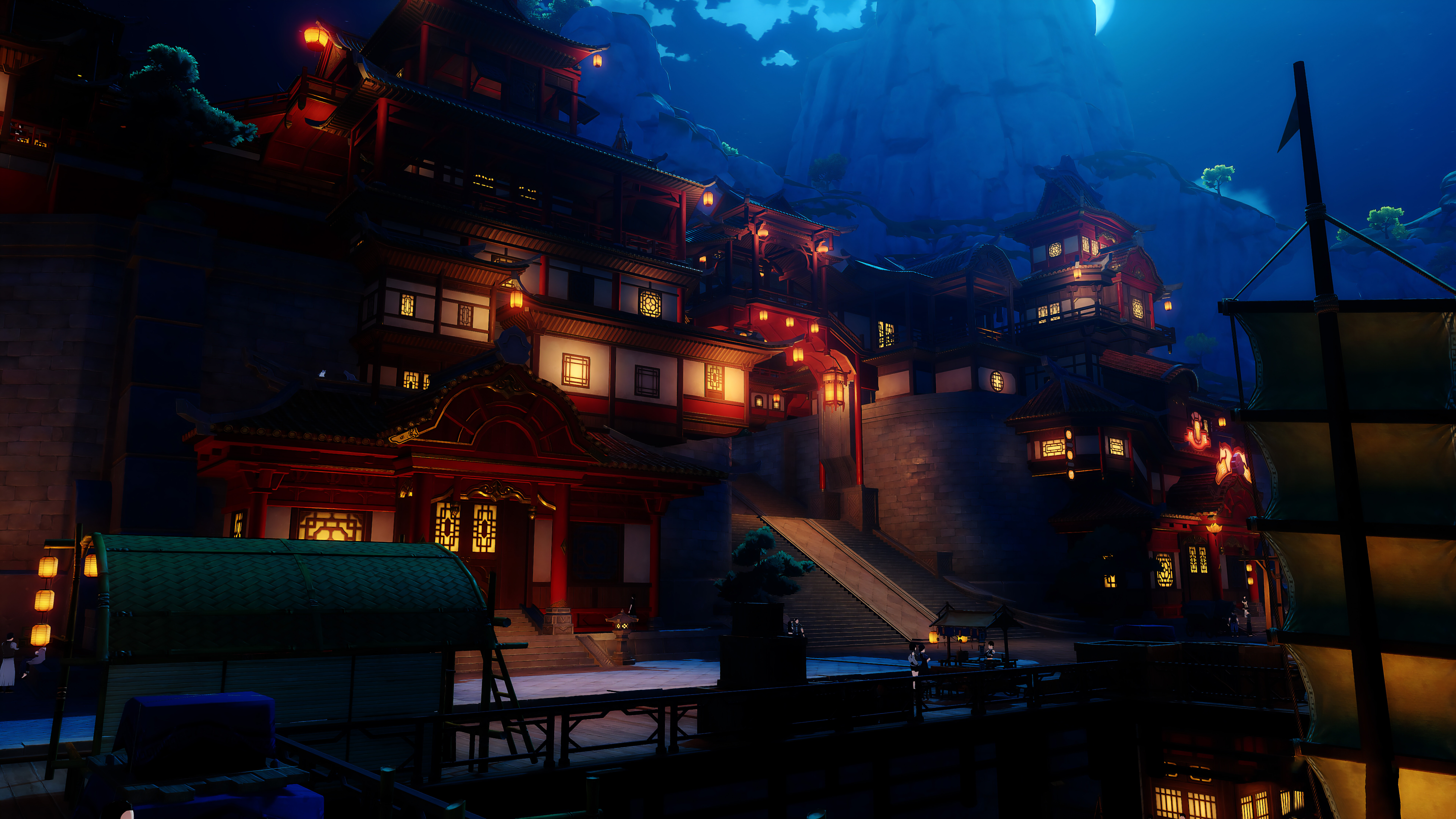 Um personagem lindamente desenhado, no estilo artístico de Genshin Impact, exibindo roupas detalhadas e efeitos elementais.