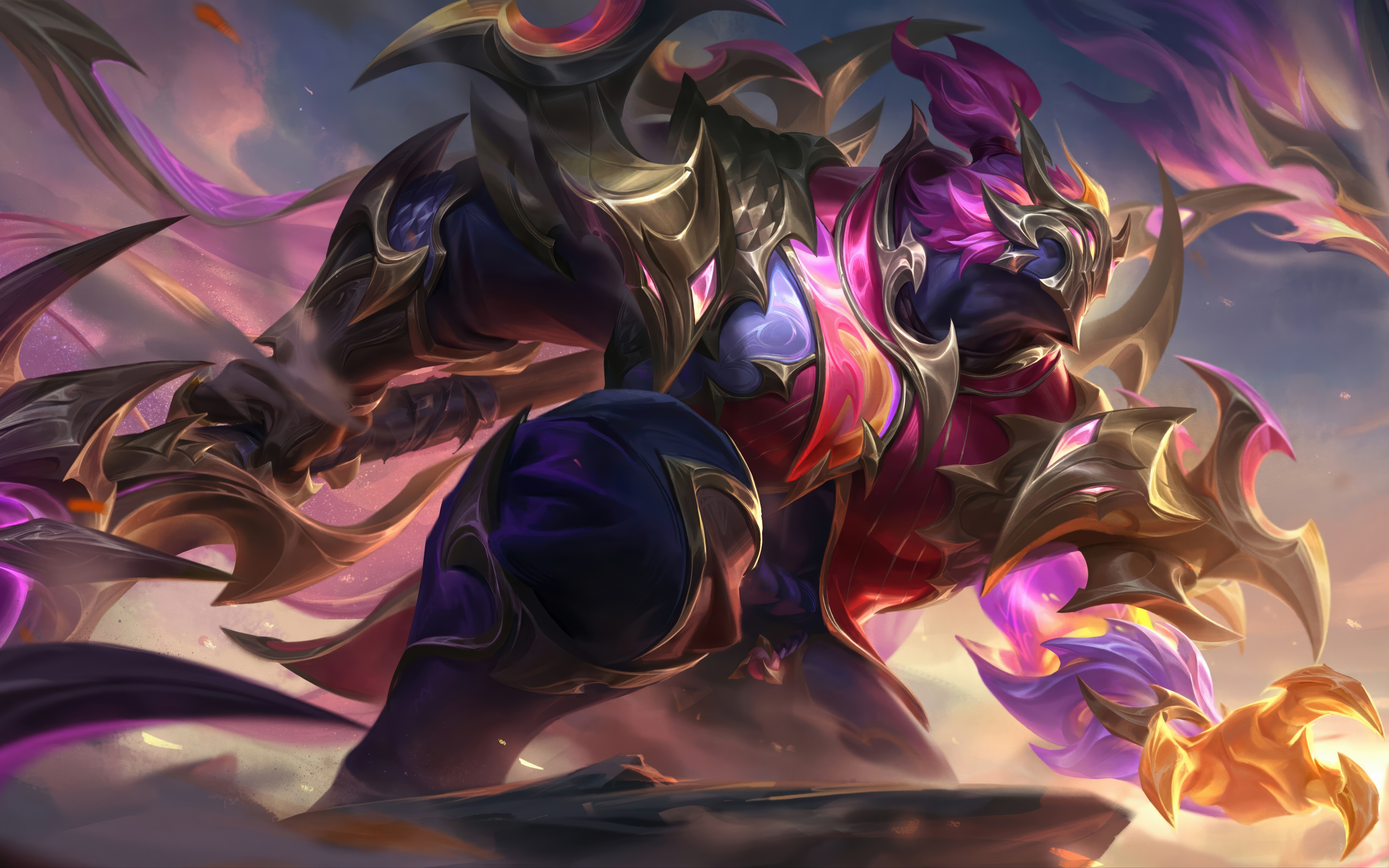 Uma imagem cinematográfica de Jax, de League of Legends, pronto para a batalha.