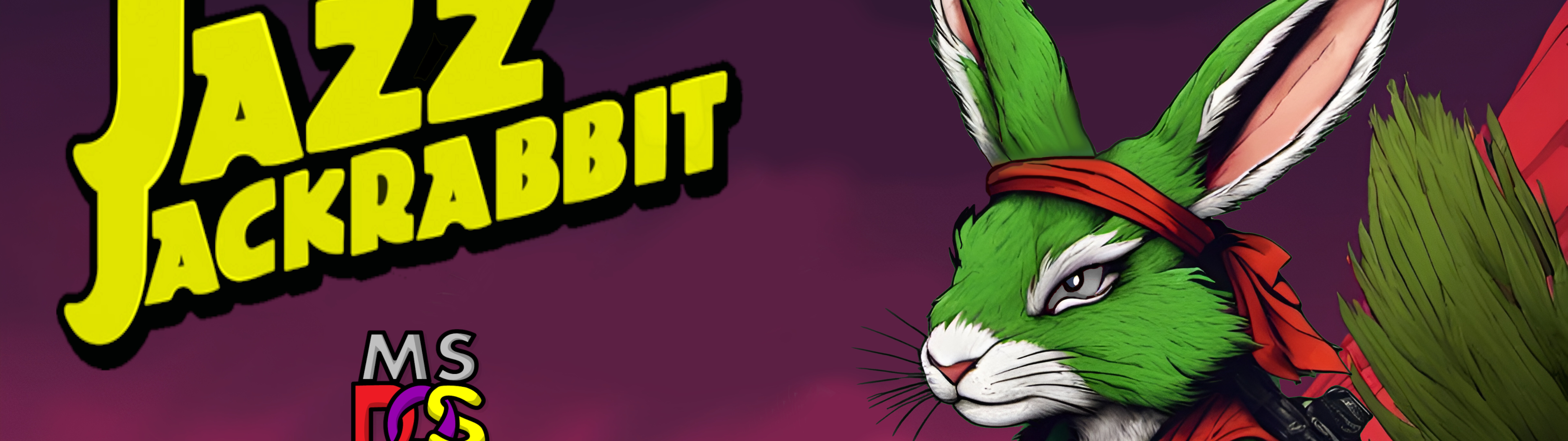 Ilustração em estilo retrô do personagem Jazz Jackrabbit, do clássico jogo de vídeo Jazz Jackrabbit.
