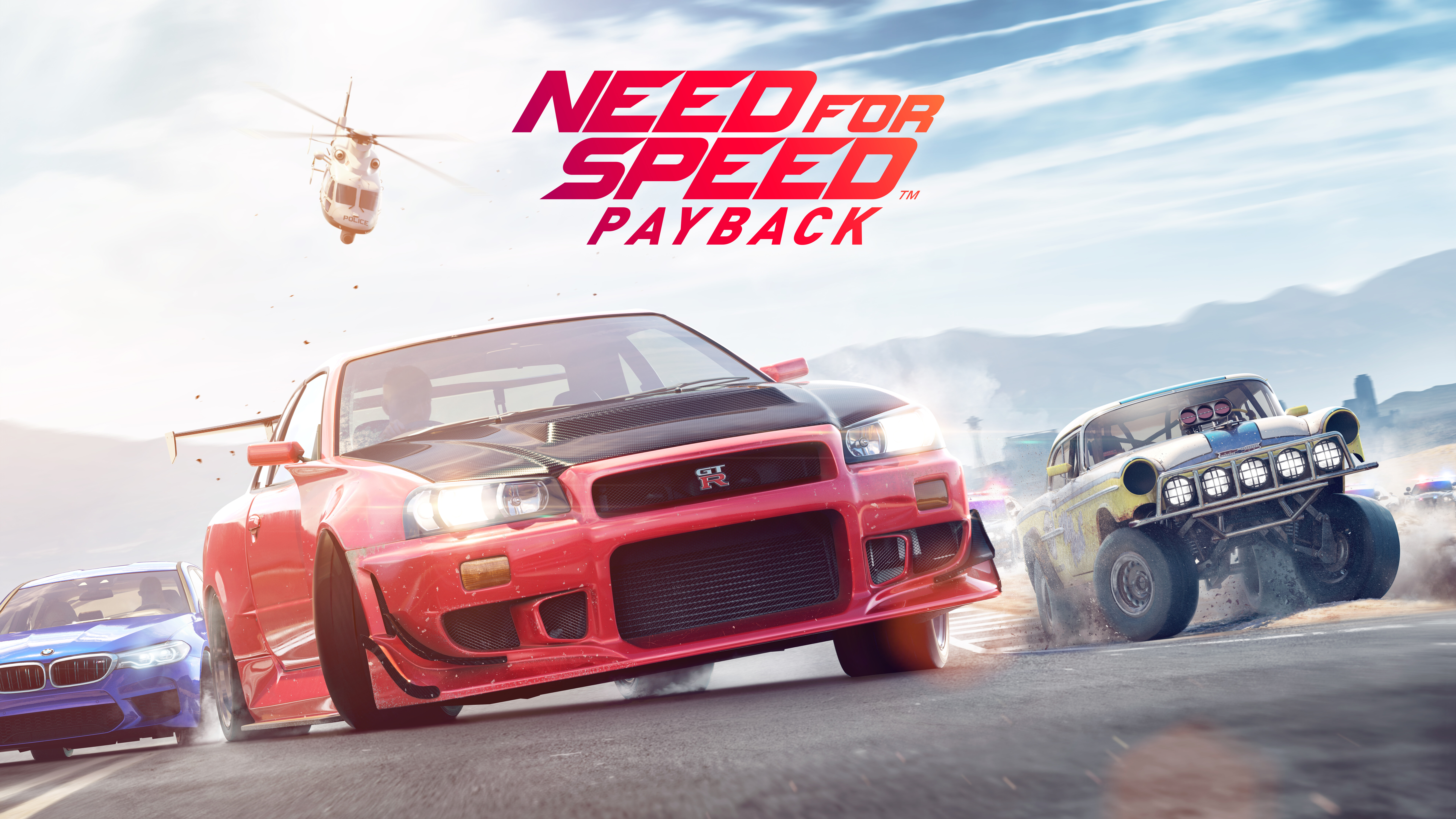 Um Nissan GT-R, um carro esportivo, fotografado numa cena de corrida de rua com uma estética cinematográfica, inspirada no videojogo Need For Speed Payback.