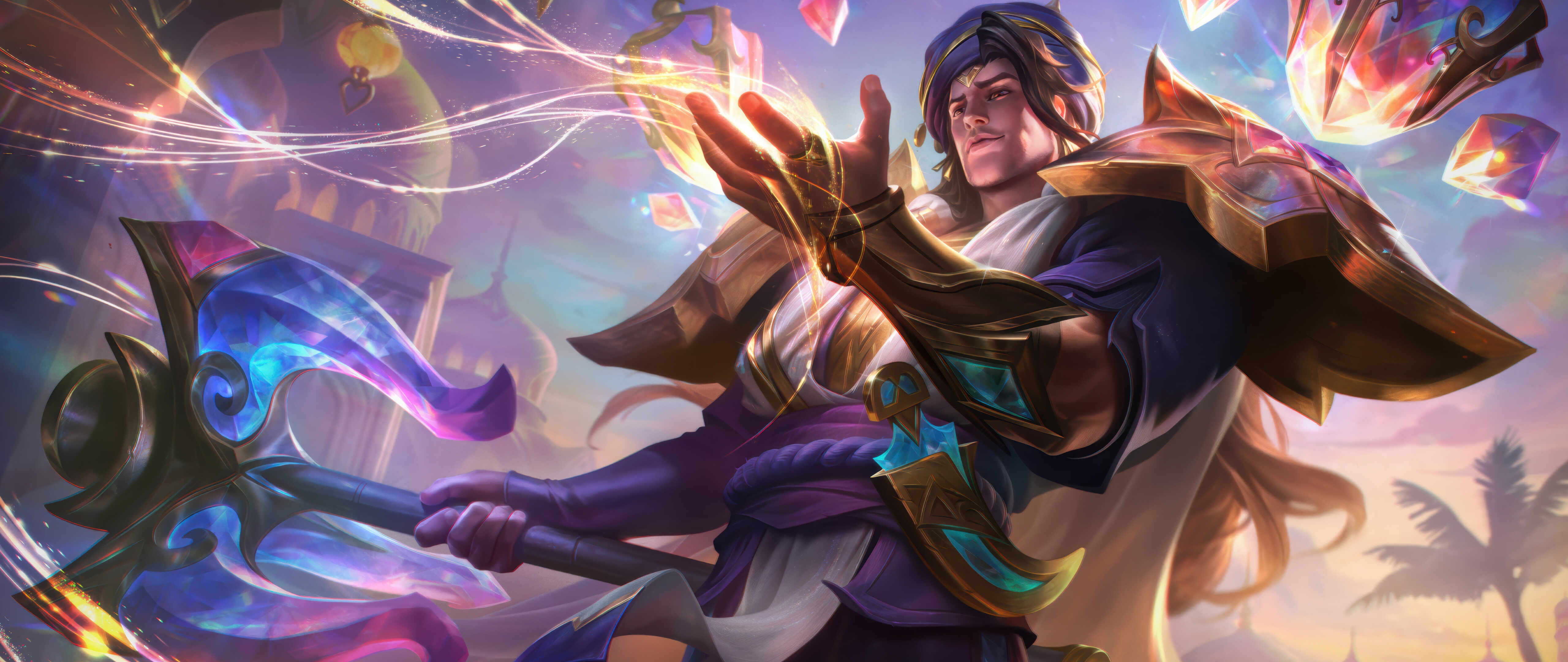 Uma representação visual de Taric, do jogo League of Legends, como um poderoso mago, envolto em energia mágica.