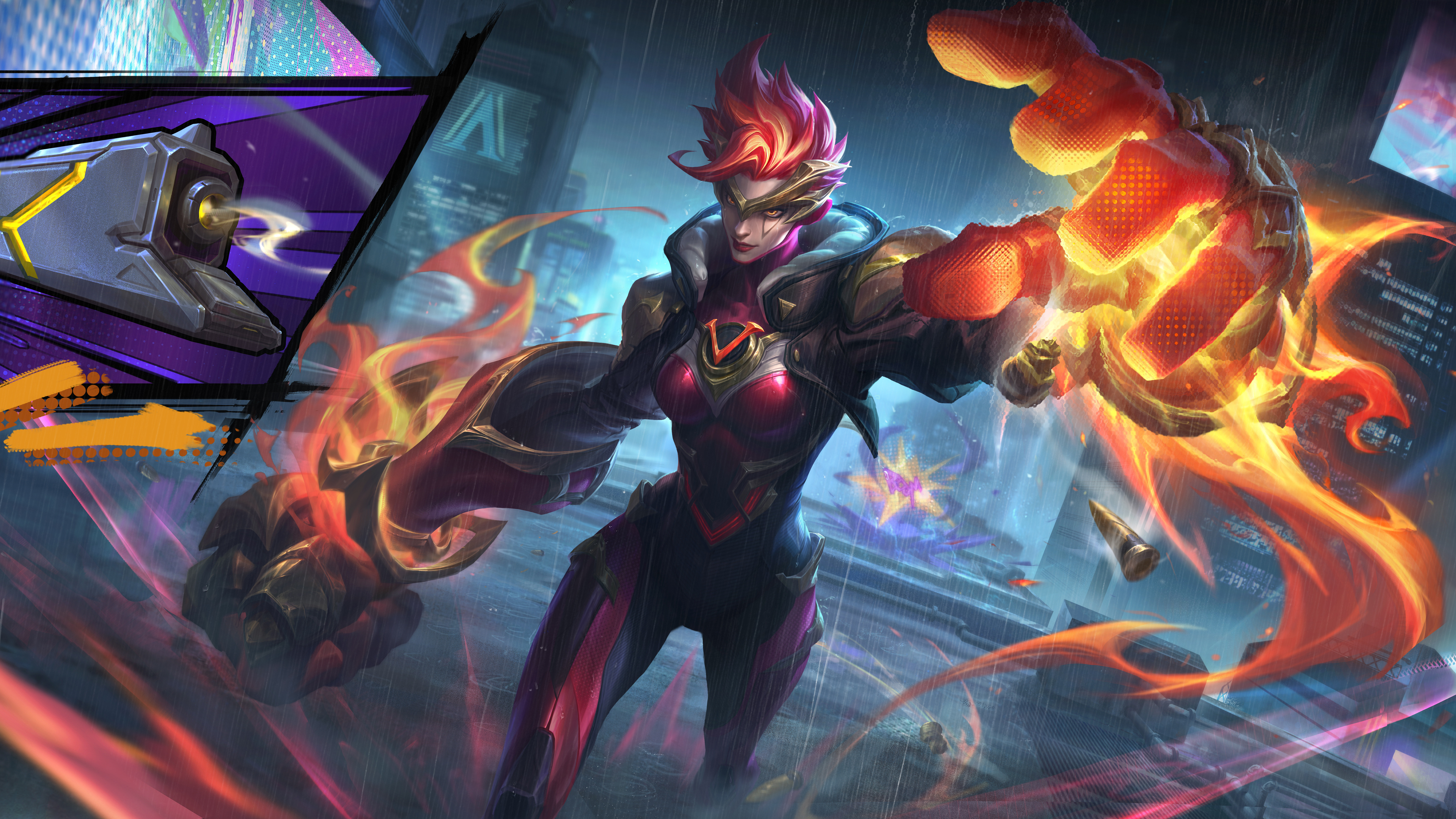 Vi, de League of Legends, usando suas pesadas Luvas Atlas.