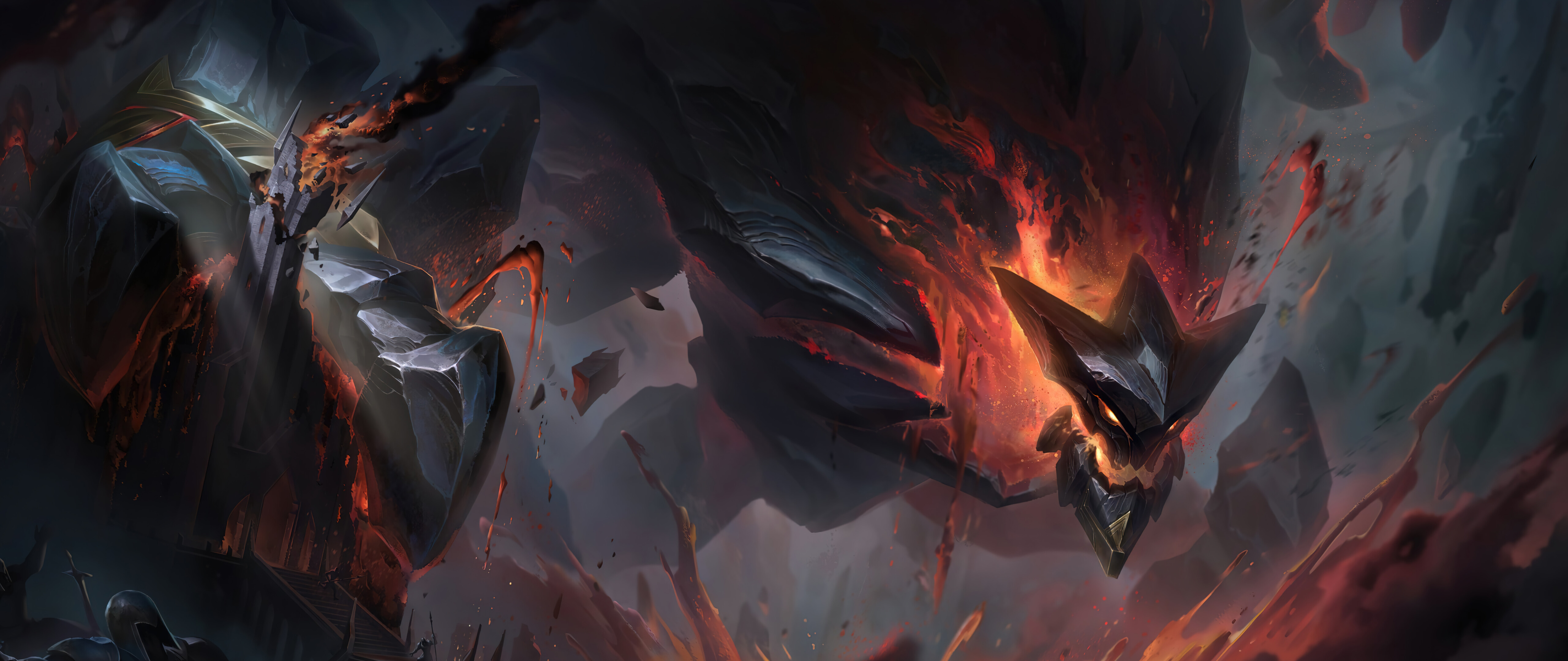 Malphite, o golem de pedra do jogo League of Legends, surge como uma criatura rochosa imponente.