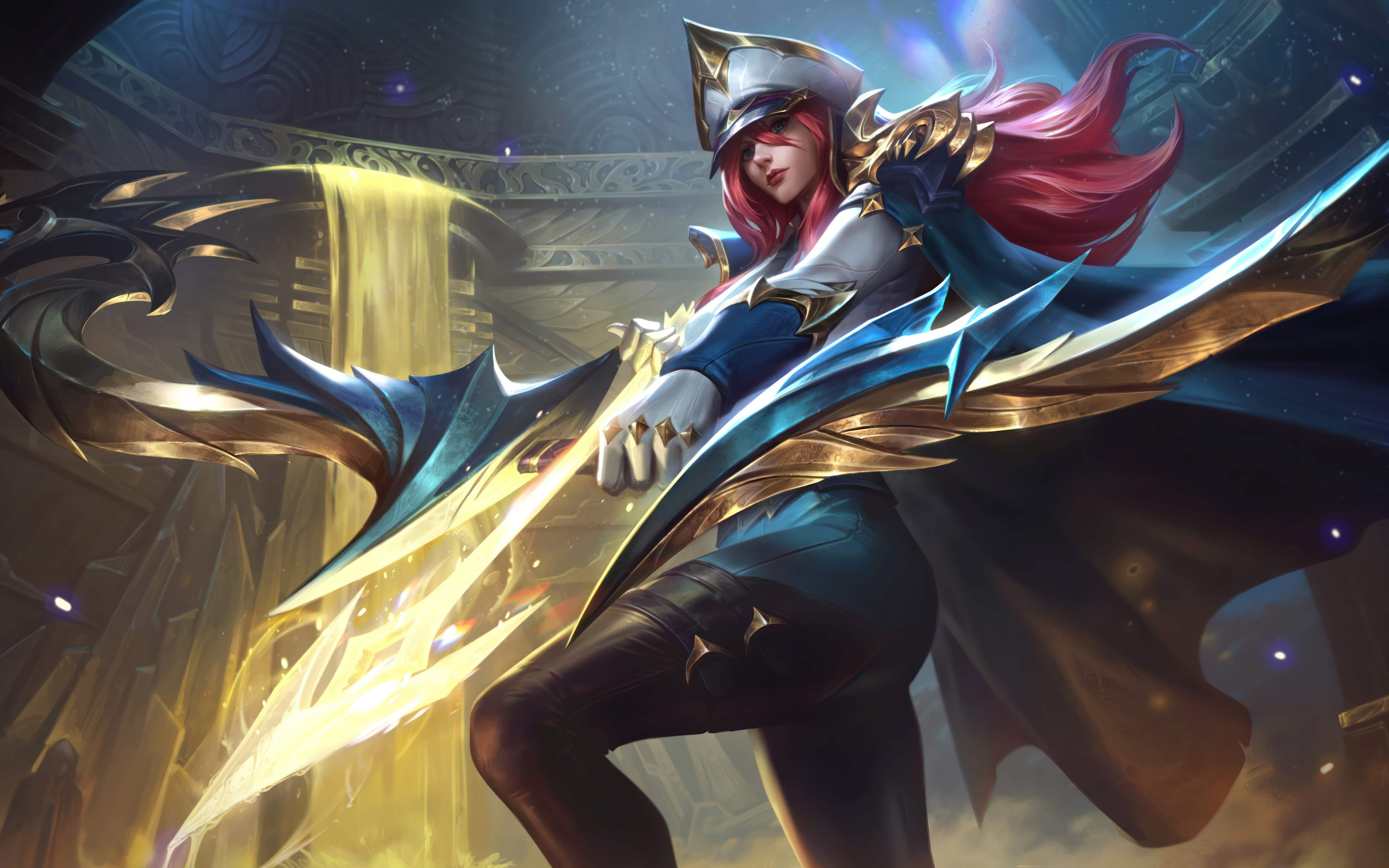 Um retrato de Ashe, a Arqueira Glacial, do videojogo League of Legends.