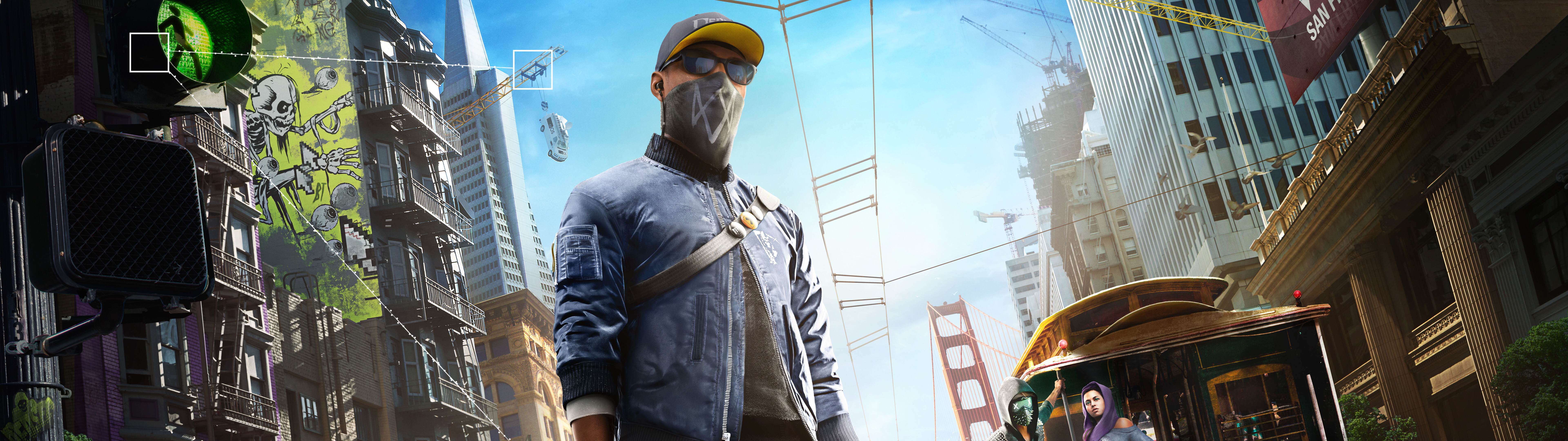 Marcus Holloway, o protagonista do videojogo Watch Dogs 2, surge num cenário urbano de São Francisco.