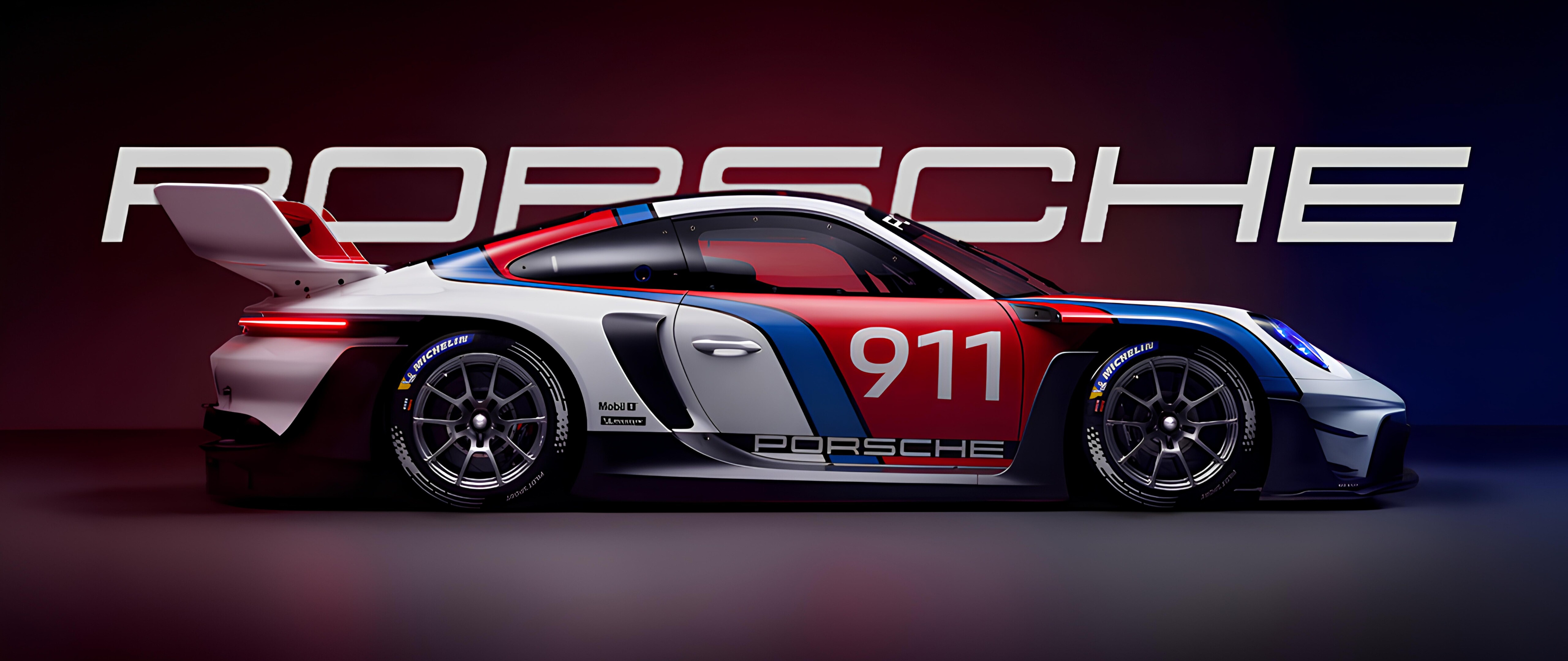 Uma fotografia de alta qualidade, com apelo estético, de um Porsche 911 GT3, um carro desportivo com linhas elegantes e iluminação cinematográfica.