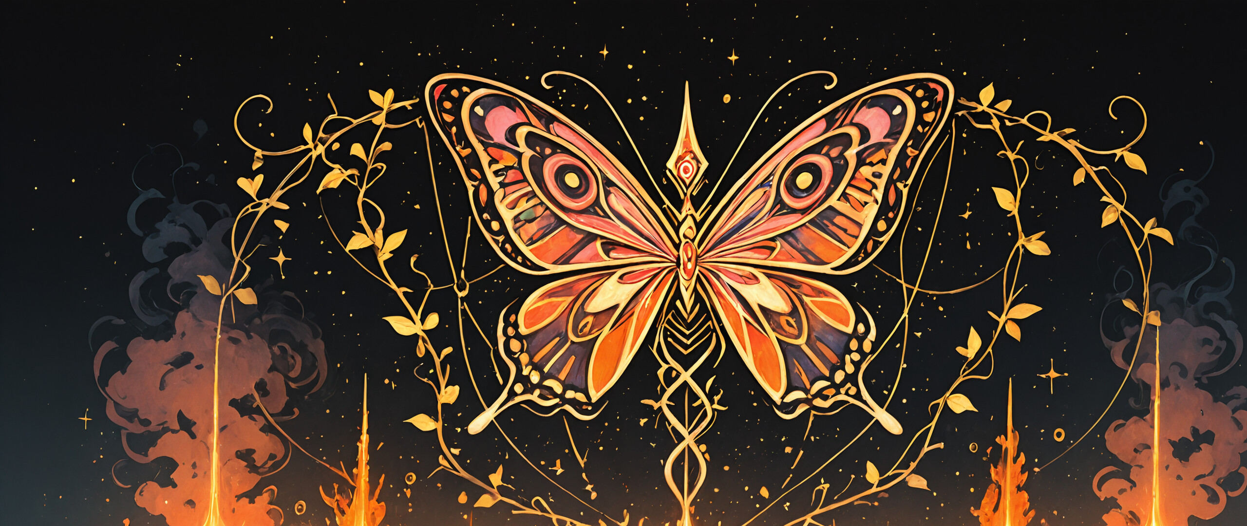 Um artefato circular, ricamente decorado, de cor dourada, com padrões que lembram circuitos e incrustado com gemas turquesas, contrastando com um fundo escuro e estrelado. No centro, encontra-se uma explosão brilhante, semelhante a uma estrela, de luz laranja e branca, que se assemelha a um amanhecer artificial.